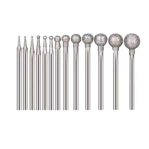 Luo ke 13 Pcs Ball Shape Diamond Burr Diamond Mounted Grinding Burs Stone Carving Set with 3/32 inch Mandrel Fits for Rotary Tools