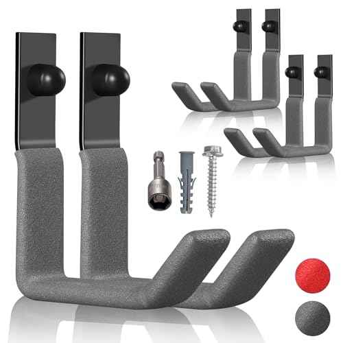 Garage Hooks for Hanging Heavy Duty, Ladder Hooks for Garage Wall Hanger, Metal J Utility Hooks, Shovel Holder Wall Mount Hooks, Garden Tool Organizer Storage for Helmet, Backpack-6Pack