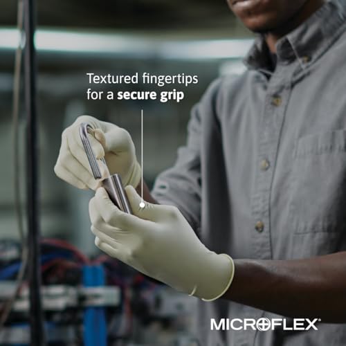 Ansell Microflex Diamond Grip MF-300 Disposable Latex Gloves Medium Pack of 100 for Automotive & Healthcare