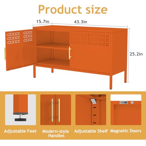 Metal Locker Cabinet with Adjustable Shelf & Magnetic Lock - Office & Home Storage, Orange