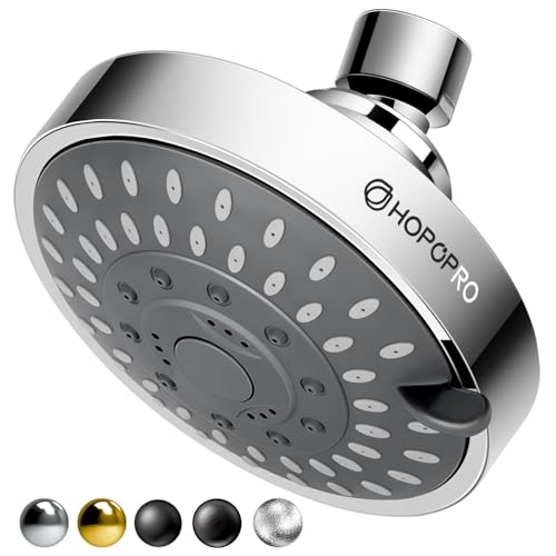 HOPOPRO 4 Inch Modern Chrome Fixed Shower Head with 5 Modes - High Pressure, Easy Install