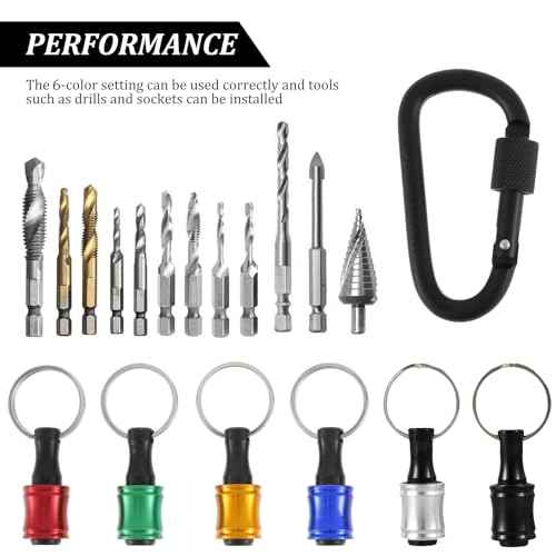 6Pcs 1/4inch Hex Shank Bit Holder Portable Socket Drill Bit Holder Quick Change Aluminum Alloy Long and Short Drill Bit Holder Extension Bar Keychain Drill Bit Holder for Drill Bit