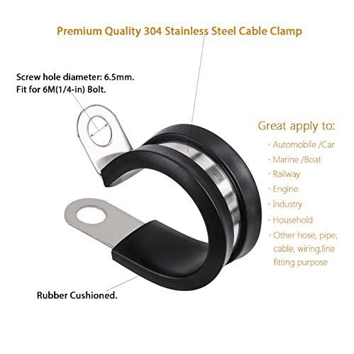 LOKMAN 1/2 Inch Stainless Steel Cable Clamp with Rubber Cushion, Marine Grade, Pack of 20