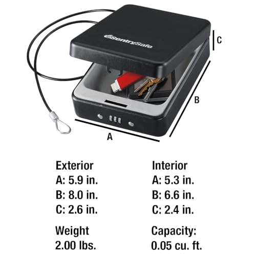 SentrySafe Small Portable Safe Combo Lock Black - Secure Valuables Dorm Office
