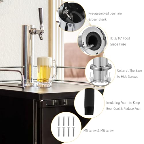 MRbrew Brass 1-Tap Stainless Draft Beer Tower for Kegerator or Countertop - Self-Closing Faucet Spring