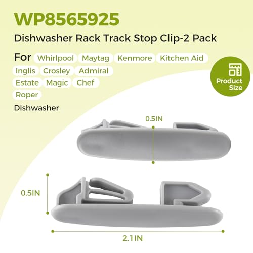 Dishwasher Rack Track Stop Clip (2 Pack) WP8565925 Replacement Part for Kenmore Whirlpool Maytag