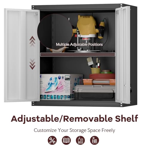 STEELIST 28"h Wall-Mounted Locking Cabinet with Doors & Shelves – Heavy-Duty Steel Tool Cabinet, Grey/Black