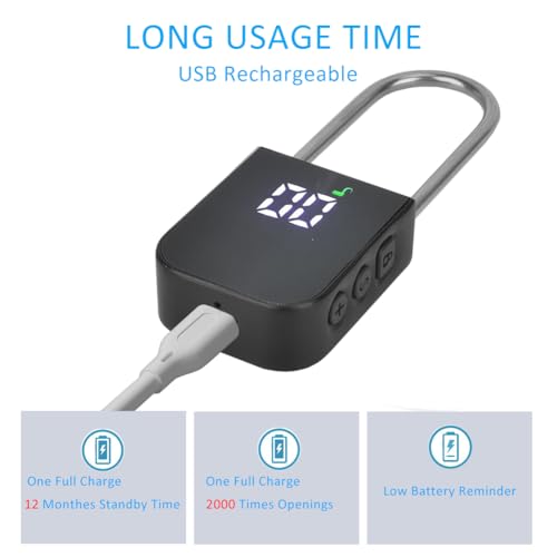 99 Days Timer Padlock with LCD Display, USB Rechargeable, Steel Cable