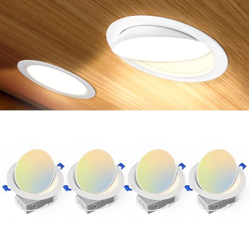 Ensenior 4-Pack 6 Inch LED Gimbal Recessed Light, Dimmable 5CCT, White Finish