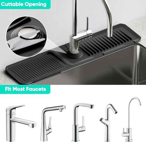 24 Inch Longer Faucet Mat for Kitchen Sink, 5¡Æ Slope Fast Self-draining, Kitchen Sink Splash Guard Silicone Sink Faucet Mat Splash Guard Kitchen Sink Area Tidy Splash Faucet Guard Draining Mat