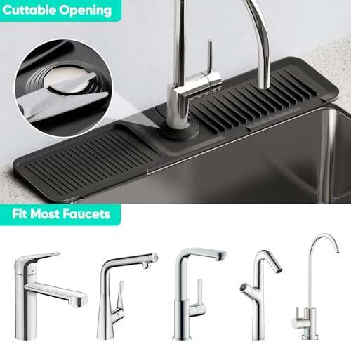 Snoquir 24'' Black Kitchen Sink Faucet Splash Guard Mat - Drain Protector