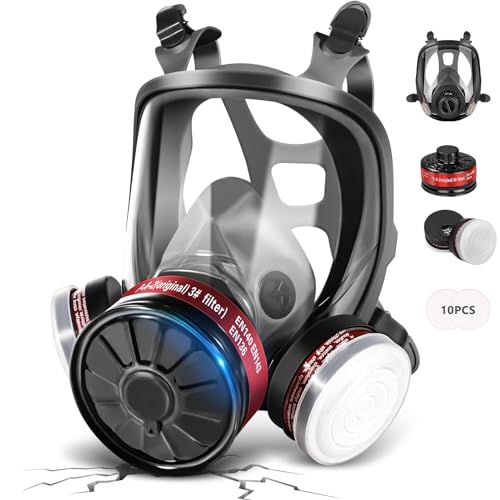 Full Face Gas Respirator Mask - Gas Masks Survival Nuclear and Chemical with Activated Carbon Filters