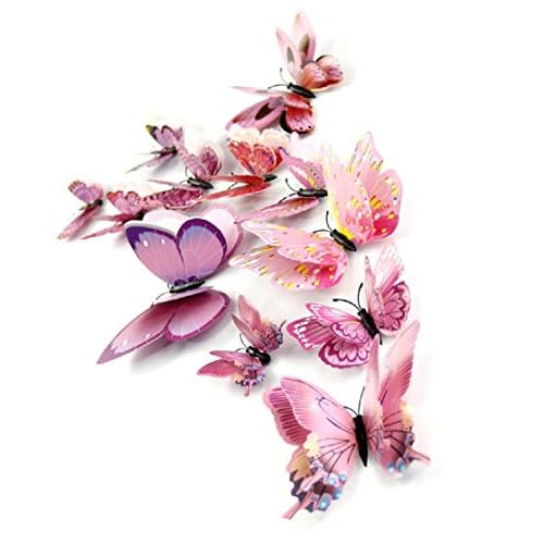 Mixed of 12PCS 3D Pink Butterfly Wall Stickers Decor Art Decorations¢®¡© (2*Pink)