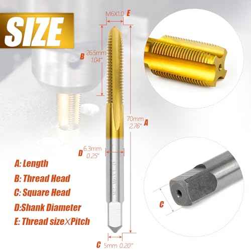 SMXJTOP 2Pcs M6 X 1.0 Metric Thread Tap,M6 X 1.0mm M2 HSS Right Hand Thread Milling Tap