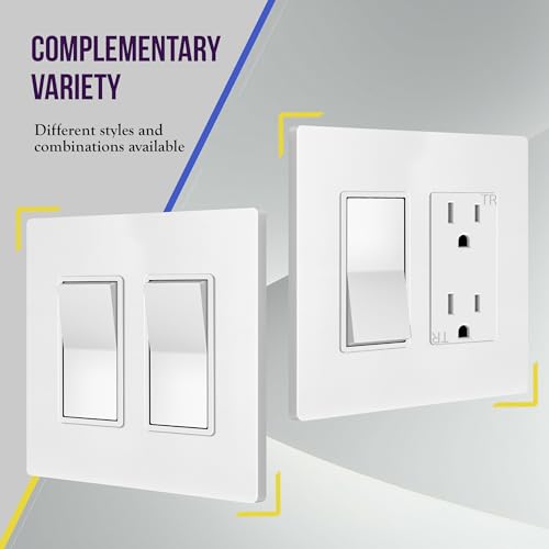 ENERLITES 2-Gang White Screwless Decorator Wall Plate Outlet Cover - 5 Pack, Standard Size