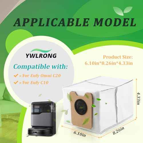 4Pcs for Eufy Omni C20/C10 Dust Bags Replacement Compatible with eufy C20/C10 Omni Robot Vacuum Cleaner Bags (3.1L Large Capacity)