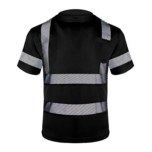 VENDACE Safety Shirts for Men 3 Pack High Visibility Reflective Hi Vis Short Sleeve Work Shirt Black (Black,L)