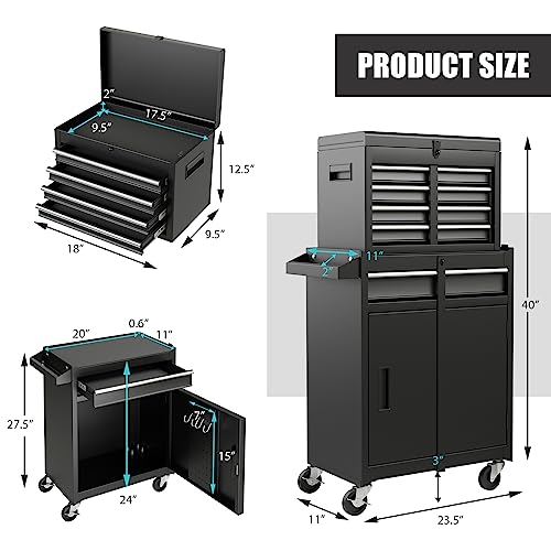Goplus 5-Drawer Rolling Tool Chest with Detachable Top Box – Black, Lockable Wheels