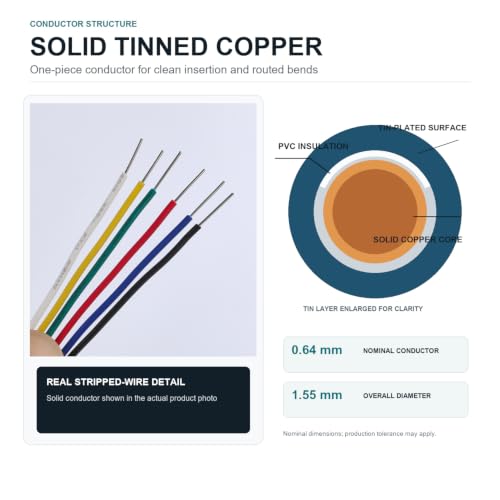 TUOFENG 22 AWG Solid Wire Kit - 6 Colors, 30ft Each, Electronics Wiring