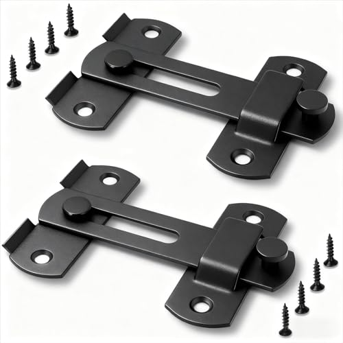 GuoluvSoo Black 4-Inch Sliding Barn Door Lock - 2 Pack, Heavy Duty Stainless Steel