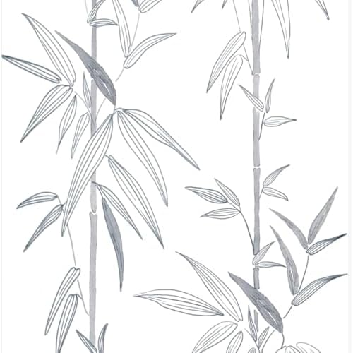 Peel and Stick Grey and White Leaf Wallpaper - Boho Removable Bamboo Contact Paper for Walls - Self Adhesive Decorative Paper 17.3" x 118"