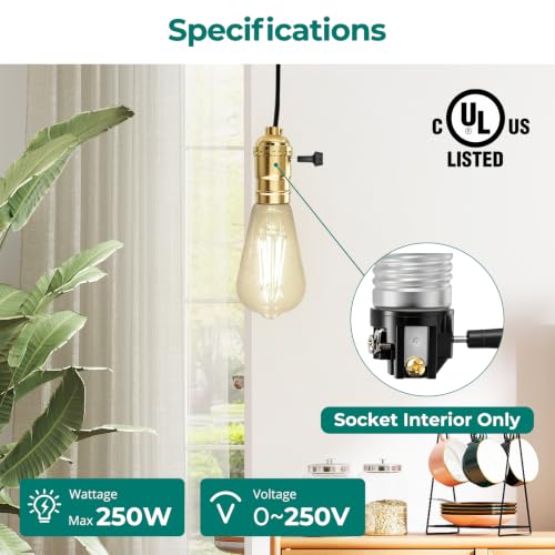 DiCUNO 2-Pack 3-Way Lamp Socket Replacement with Switch, UL Listed E26 Base