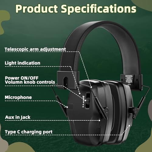 Rechargeable Automatic Noise Cancelling Headphones Electronic Ear Muffs Music Volume Adjustable for Racing Mowing