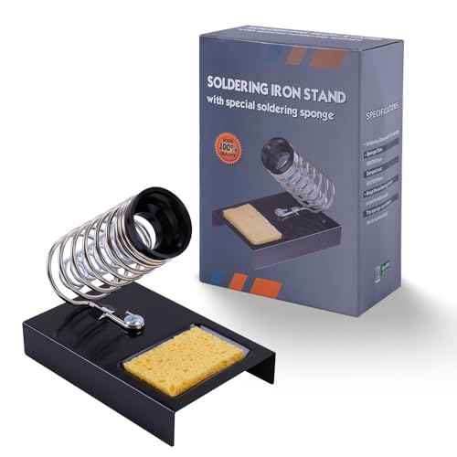 Noah 2-in-1 Soldering Iron Holder with Sponge, Soft sponge Tip Cleaner Kit, Heavy Metal Base, Black
