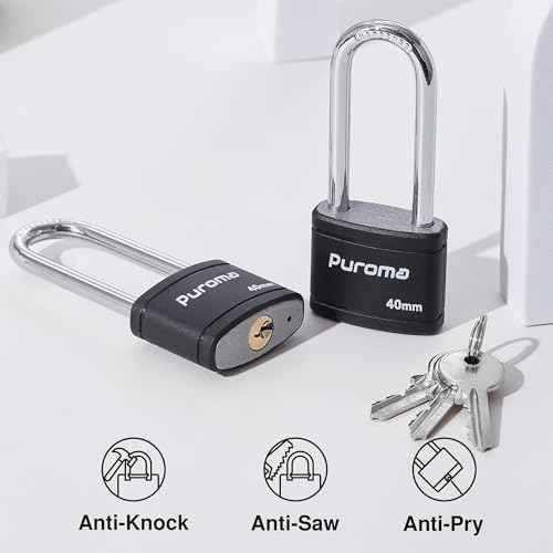 Puroma 2 Pack Keyed Padlock with 3 Keys, 2.5 Inch Locker Lock 40mm Heavy-Duty Locks for Gate Fence Hasp Cabinet Toolbox School Gym Locker (Black)