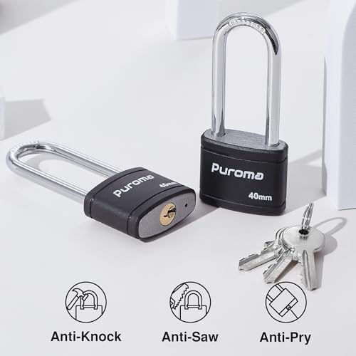 Puroma 2.5 Inch Keyed Padlock Set with 3 Keys, Durable Lock for Gym Locker & Gate