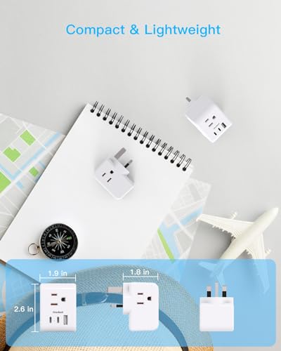 2 Pack UK to US Travel Plug Adapter with USB-C & USB-A Charging - Type G