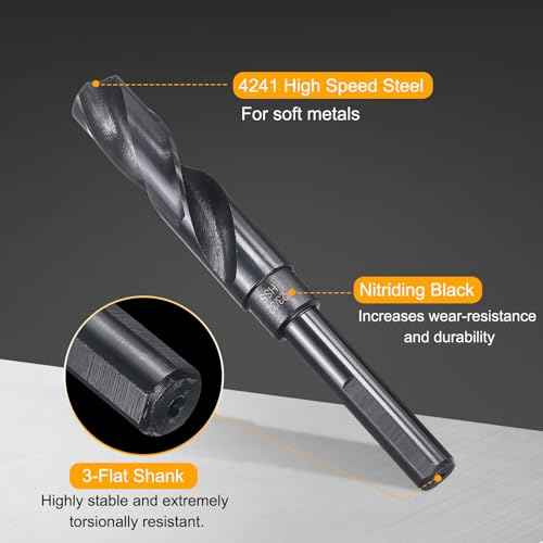 HARFINGTON 23/32" Drill Bit 12mm Reduced Shank 3-Flat 4241 High Speed Steel Nitriding Black 118¡Æ for Soft Materials Wood Plastic Iron Copper Aluminum