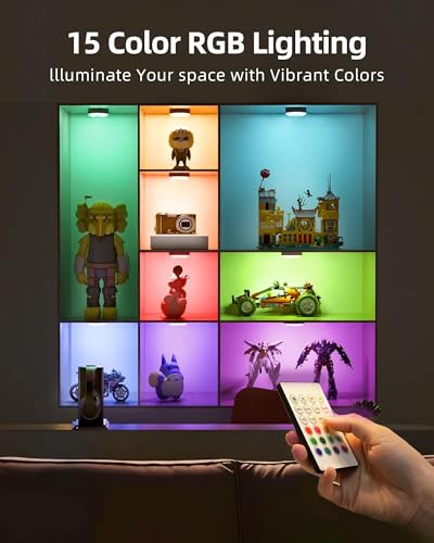 EZVALO 6-Pack White RGB Under Cabinet Puck Lights with Remote & Motion Sensor
