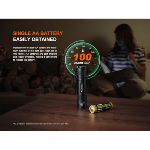 Fenix E12 V3 200 Lumen Compact LED AA Battery EDC Flashlight with EdisonBright AA Battery Carrying case