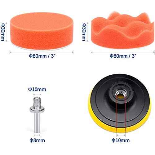 3 Inch Buffing and Polishing Pads Kit 11PCS Buffing Pads with Drill Adapter Foam Polisher Pad for Car Waxing