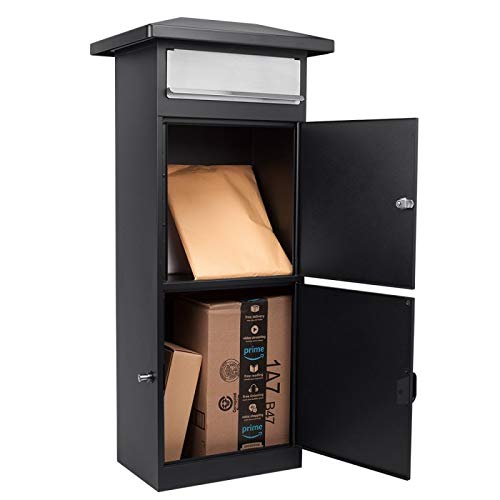 Winbest Steel Freestanding Floor Lockable Drop Slot Mail Box with Parcel Compartment, Black