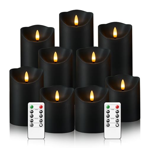 Nimiko Black Flameless Candles with Remote, Flickering LED Set of 9 with Timer
