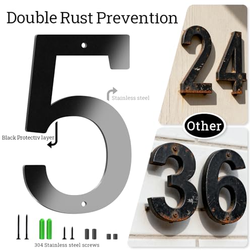 Ya_chtttwo Black 4-inch Stainless Steel Floating House Number for Outdoor Door, Mailbox & Garden, Modern Address Sign