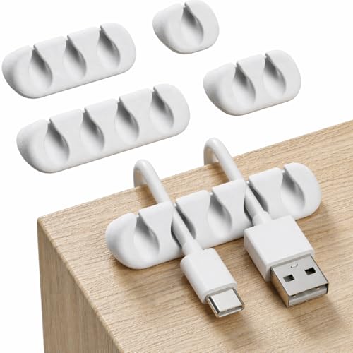 White 5 Pack Cable Organizer for Desk & Nightstand - Multi-Slot Cord Holder