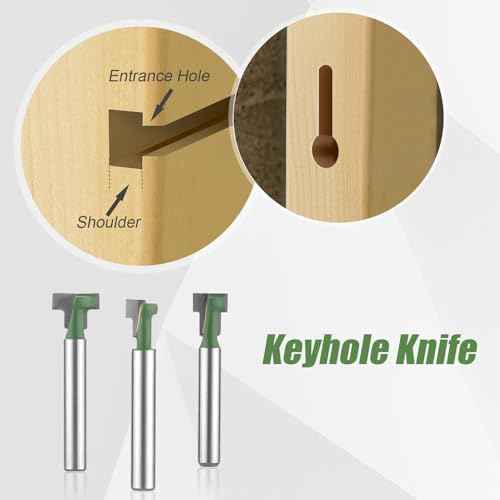 3pcs Keyhole Router Bits Set, 1/4 Inch Shank T Slot Cutter Set Router Bits, Blade Diameter 5/16", 3/8", and 1/2", Cutting Woodworking T Track Slotting Cutter for Wood Hex Bolt Milling Cutter Home DIY