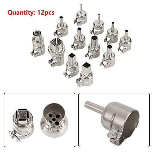 Heat Attachments, 12PCS Universal Heat Nozzle Kit Hot Air Tips Heat Resisting Nozzles Tool Heat Nozzle Attachments for 850 Series Hot Air Soldering Station