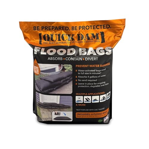 Quick Dam 12x24 Water Activated Flood Bags 6-Pack – Flood Control Emergency Barrier