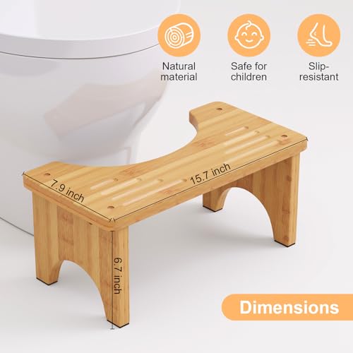 Uaniar Bamboo Toilet Stool Natural 6.7"H Wooden Squatting Potty for Adults
