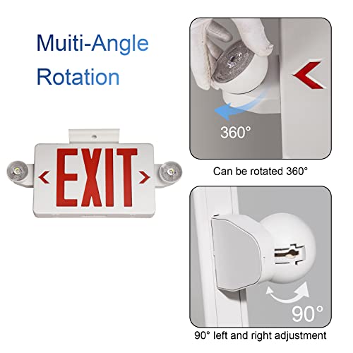 TANLUX LED Exit Sign with Emergency Light, Battery Backup, White Housing, Red Letters, UL Listed — 1 Pack