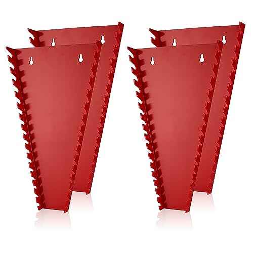 ALOANES 64-Slot ABS Plastic Wrench Organizer, Standard Hanging Wrench Organizer for Tool Box and Wall, Fit SAE & Metric Wrench Storage, 4 Pack Lightweight Wrench Holder(Red)