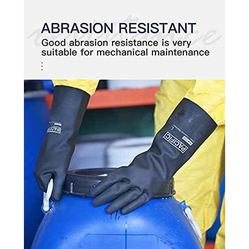 PACIFIC PPE Chemical Resistant Gloves, Heavy Duty Industrial Rubber Gloves, Resist Acid, Alkali and Oil, 12.6", Large