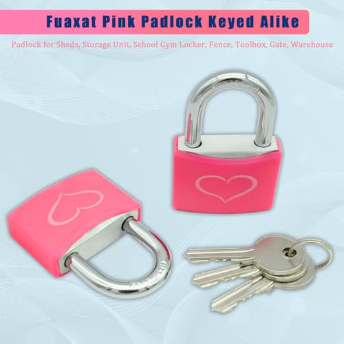 2 Pack Pink Padlock with 3 Keys, Locker Lock with 1-9/16" (40 mm) Wide Aluminum Lock Body, Padlock Keyed Alike for Gym Locker, Gate, Sheds, Storage Unit, Fence, Toolbox