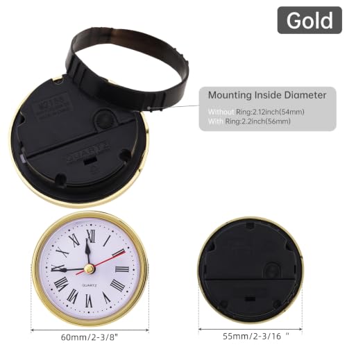 MovFlax Mini Round Quartz Clock Insert 2-1/2 Inch Gold Roman Numerals - Vintage Style Replacement Face