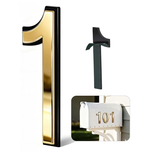 VONDERSO 4 Inch Gold House Numbers Self-Adhesive House Plaque Number 1