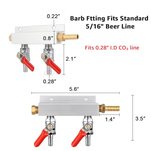 2-Way CO2 Gas Manifold Splitter, 5/16'' Barb Aluminum Distributor – MRbrew